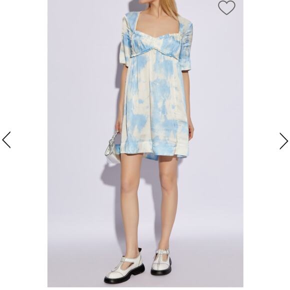 NWT GANNI Blue White Satin Powder Blue Mini Dress XS 32 - Picture 4 of 13